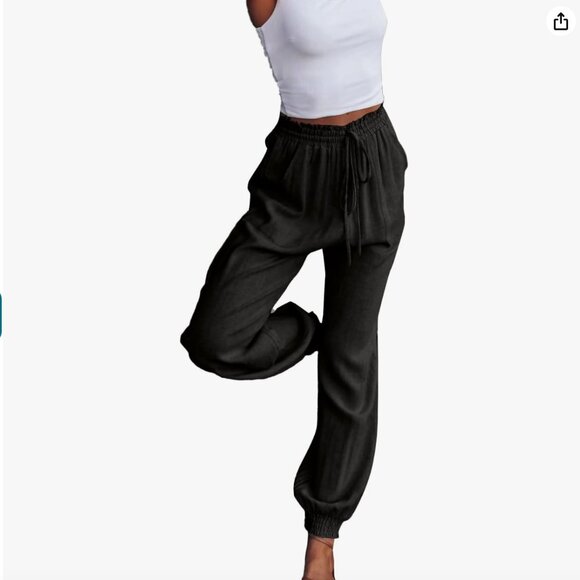 LYANER Women's Casual High Waisted Elastic Drawstring Pants With Pockets -L - Picture 7 of 8